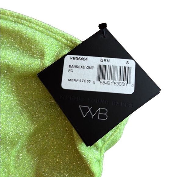 NWT VYB Honeydew Green Shimmer Nellie one piece Bandeau Swimsuit Small - Picture 7 of 9